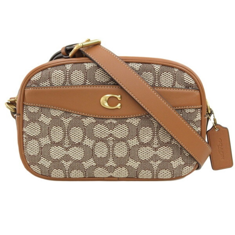 coach canvas leather signature textile camera bag shoulder CC401 brown